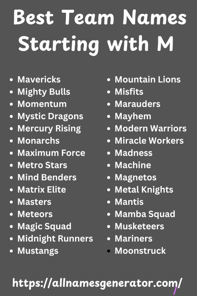 Best Team Names Starting with M